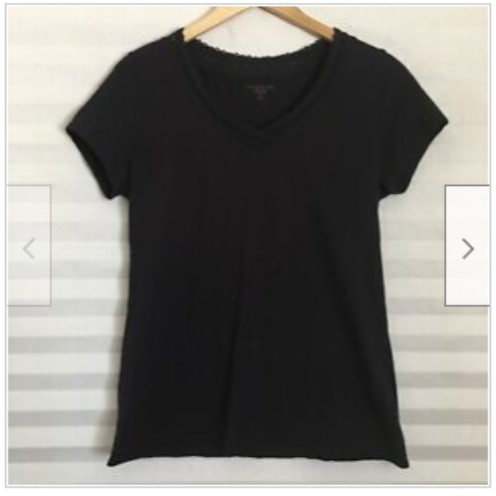 Coldwater Creek Knit Tee Top Blouse Short Sleeve V Neck Women's Navy Blue